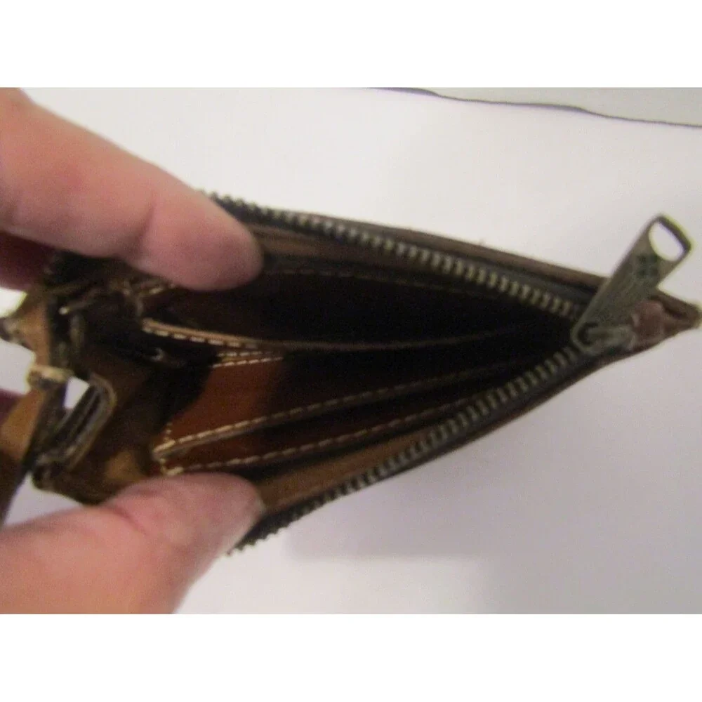 Patricia Nash Leather ID Wallet Keychain Brown Boho Luxe Chic Rare